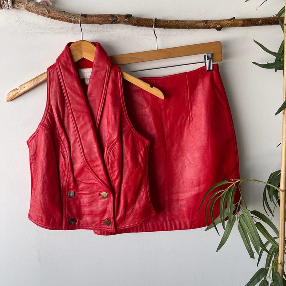 Vintage Cache Red Leather Two Piece Set